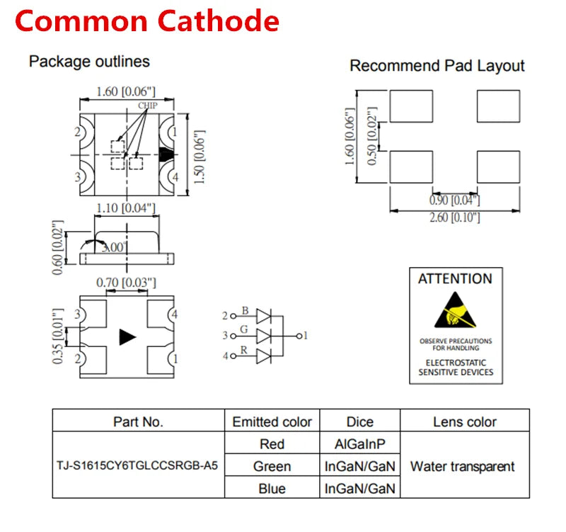 50/100PCS SMD LED 0603 RGB Common Cathode / Anode 1615 RGB Lamp Bead Red-Green-Blue Three-color Full-color LED 4Pin 1.6x1.5mm
