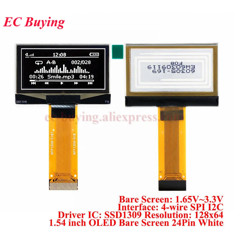 1.54 inch OLED Module 1.54” Display LCD Screen Resolution 12864 128x64 SSD1309 Driver Blue White Yellow 4Pin/7Pin IIC Interface
