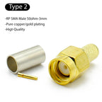 2/10pcs SMA RPSMA Male Plug / Female Jack Bulkhead Crimp RF Coaxial Connector For RG58 LMR195 RG142 RG400 Cable Wire Terminal