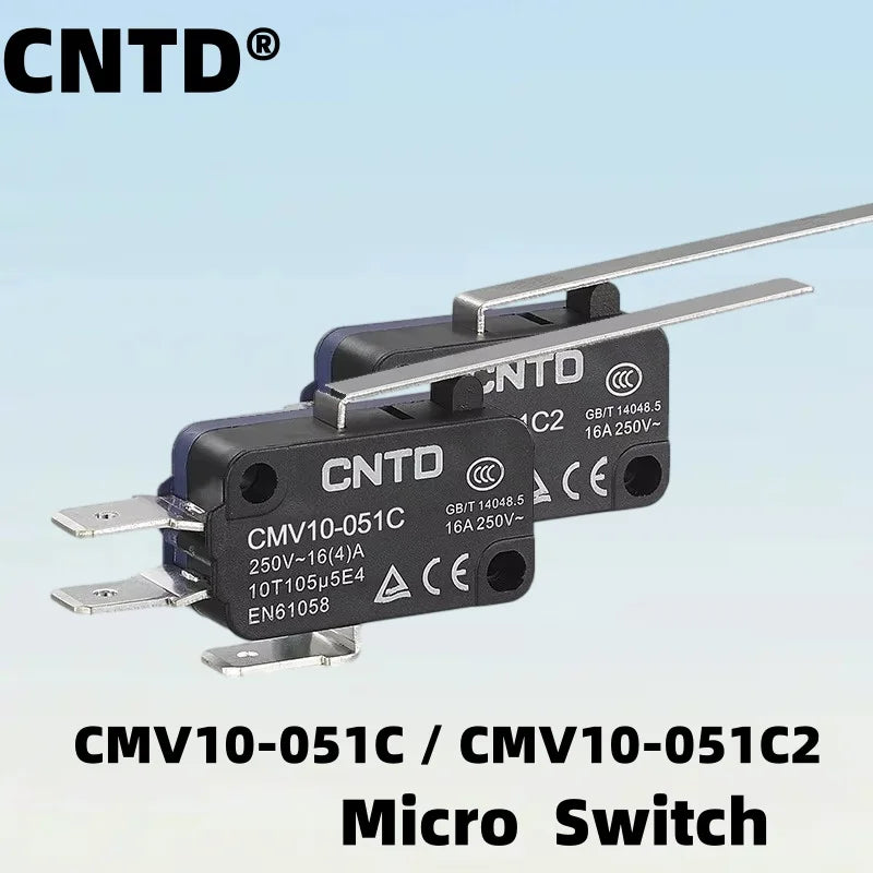 Micro Limit Switch CNTD CMV10‑051C CMV10‑051C2 Hinge Short Roller Lever 10A 250VAC 1NO1NC Plastic Housing Travel Switch for Indu