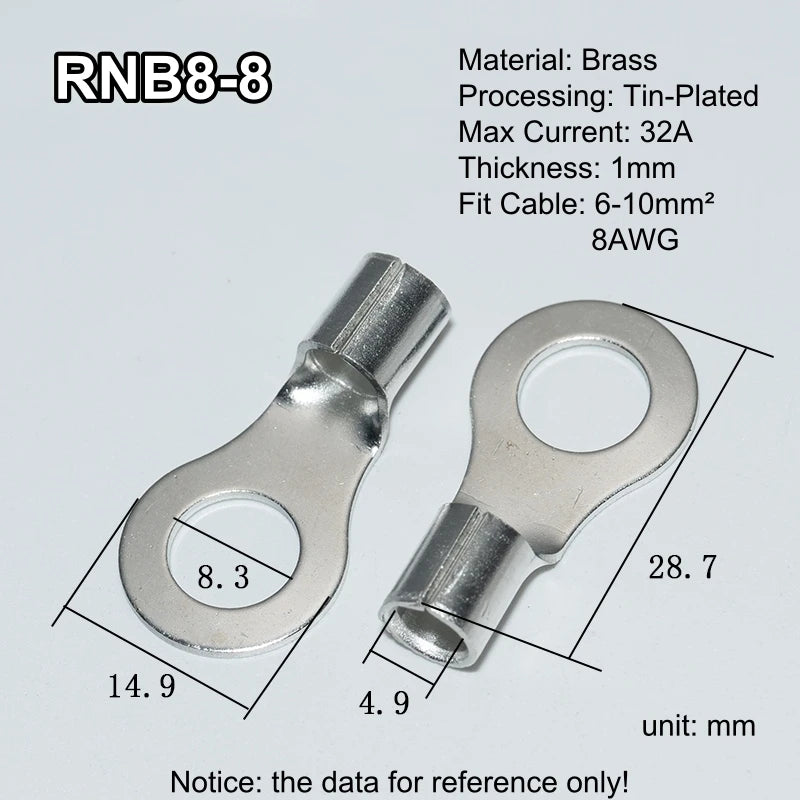 100pcs RNB Brass Ring Bare Terminal Block Connector Cable Lugs Wire Crimping Tips Electrical Connection Strips 12V 2.5mm 4mm 6mm