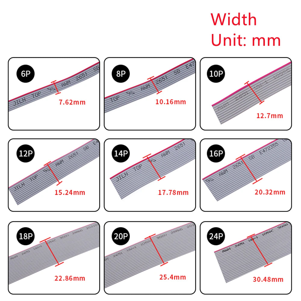 10M Grey Flat Cable 1.27mm Spacing 28AWG for IDC FC 2.54mm Connector - Various Pin Counts (6P-60P) Compatible