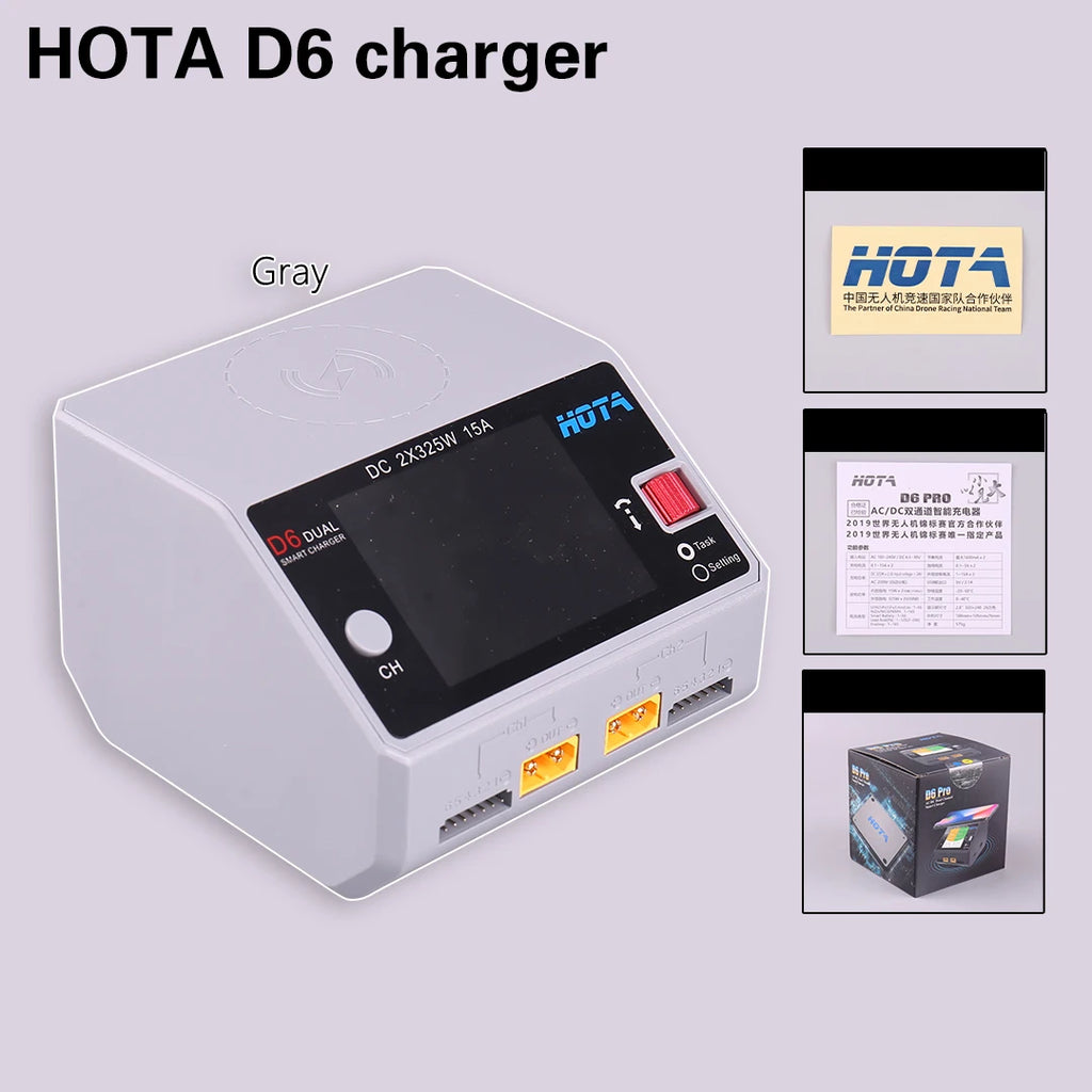 HOTA D6 DC650W 15A Dual Smart Charger Maximum current 1600mA Built-in Micro USB for 1-6S Lipo LiHV/NiZn/Nicd/NiMH Battery