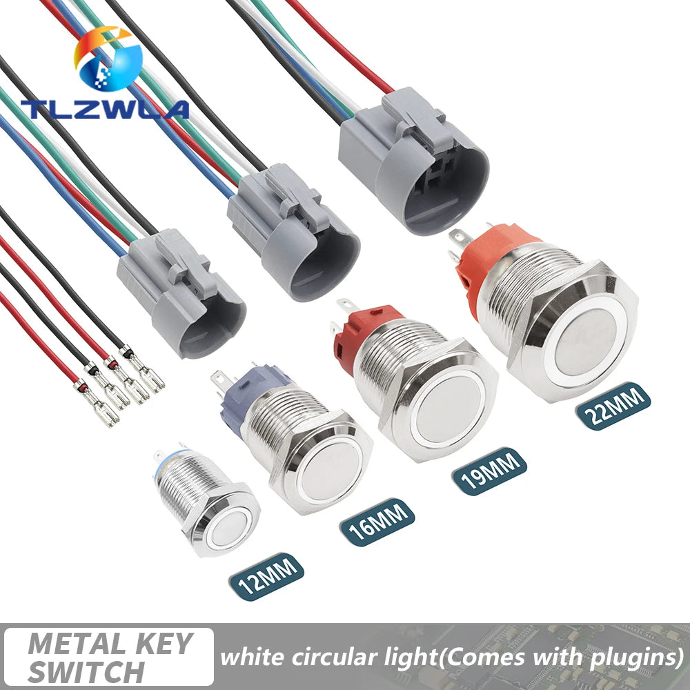 12/16/19/22mm Waterproof Metal Push Button Switch LED Light Momentary Latching Car Engine Power Switch 12V 24V Red Blue