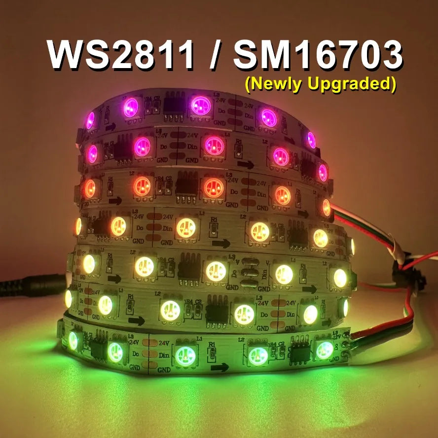 WS2811 SM16703 5050 RGBIC Led Lights DC12V 24V RGB Led Strip Light IP65 IP68 Waterproof Smart Pixels Magic Light Black White PCB