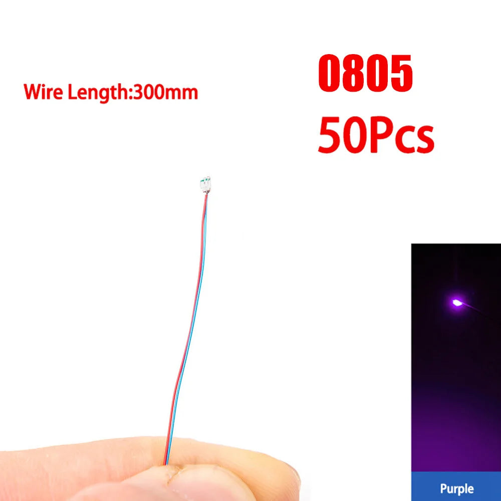 50pcs/Set 0805 1206 SMD Lamp Wired Micro Led Pre-Soldered Micro Litz Wired Chip 3V Railway Model Scenes Light DIY Leads Wires 30
