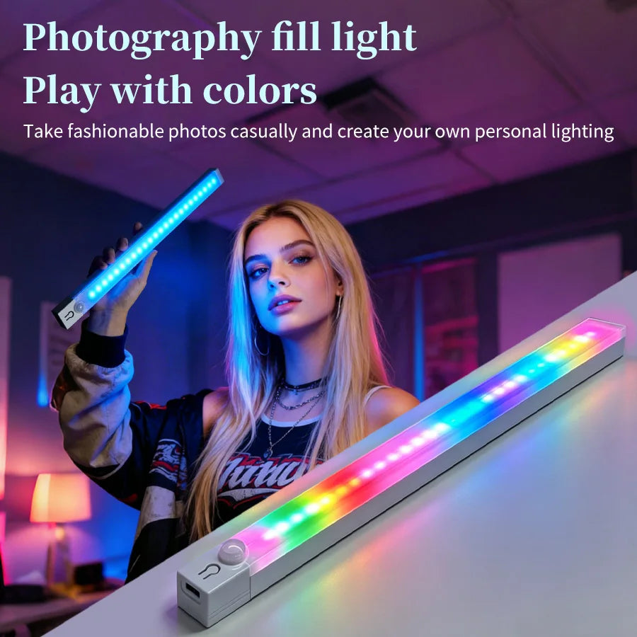 30cm 50cm Magnetic LED RGB Cabinet Light with Motion Sensor USB-C Wireless Night Light with 5 Modes for Closet Gaming Atmosphere
