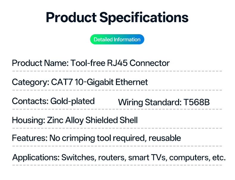 Reusable Toolless RJ45 Connector Cat7 FTP Shielded Metal Plug 22AWG 24AWG 26AWG 10Gbps High Speed Ethernet Terminator