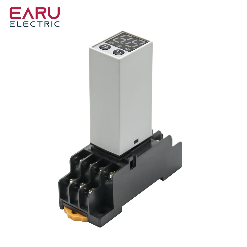 EARU Digital Time Relay 0.1s-990h Multi-Mode Power On Off Delay Cycle Timer AC DC 24-240V 2NO2NC with Base Socket
