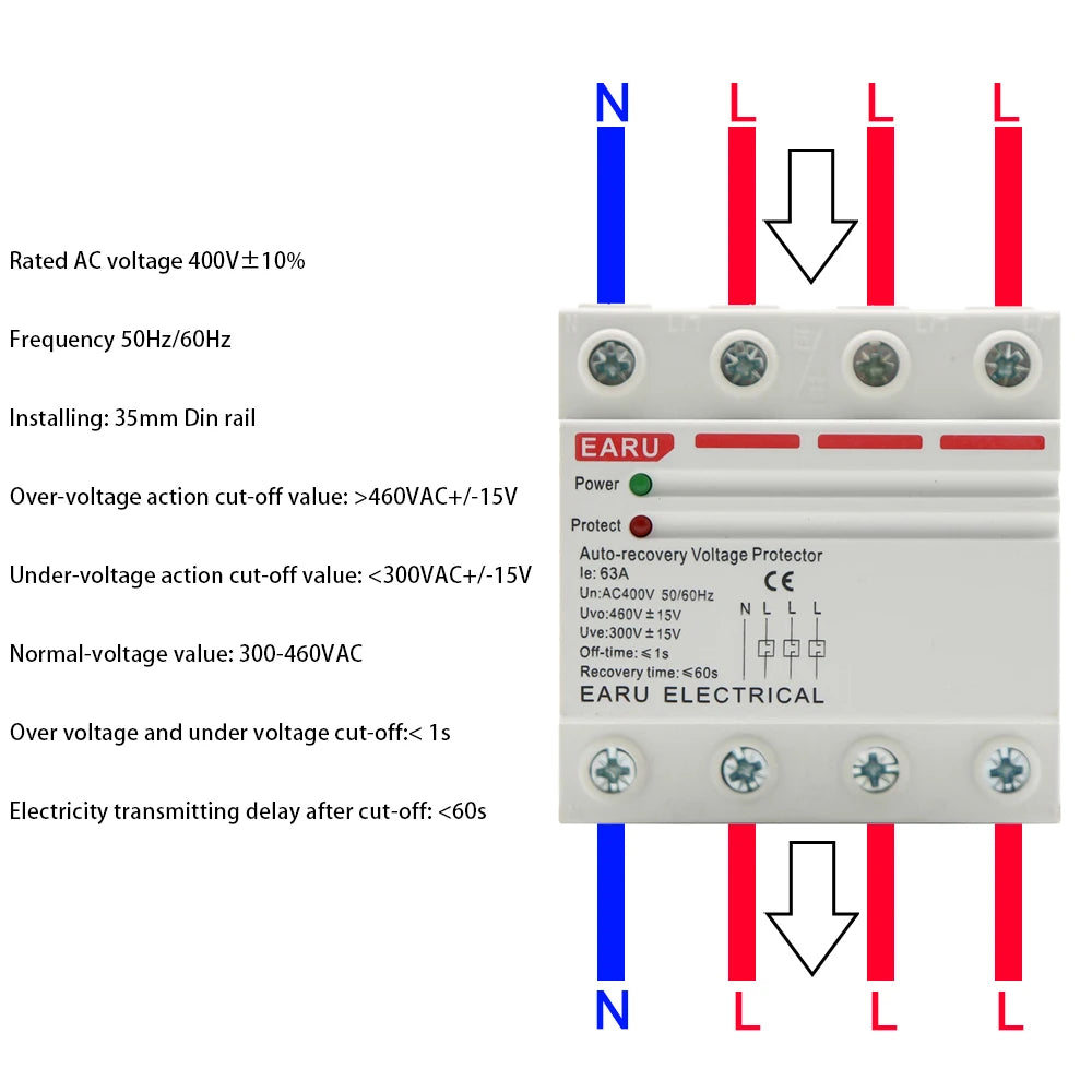 40A 63A 230V Din Rail Automatic Recovery Reconnect Over Voltage Under Voltage Protective Device Protection Relay