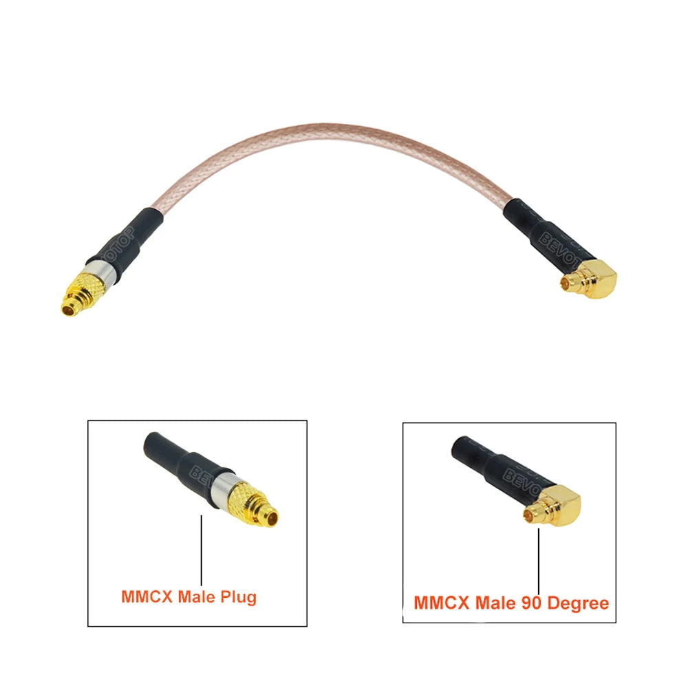 2Pcs/Lot MMCX Male Right Angle to MMCX Female 90 Degree Connector RG316 Cable 50 Ohm RF Coaxial Pigtail Extension Coax Jumper