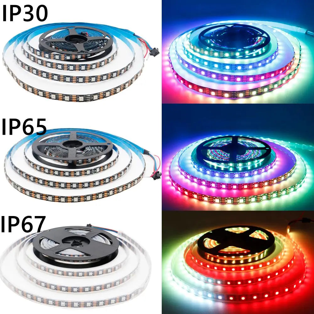 WS2811 WS2812B WS2813 WS2815 5050RGB LED Strip Lights Individually Addressable 30/60/144Pixels/Leds/m Black /White PCB DC5V/12V