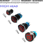 High Head 12/16/19/22mm Black Shell Car Dashboard Waterproof Metal Button Switch LED 12V/24V/220V Self-locking Fixed Momentary