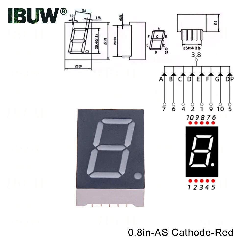 2pcs 0.8inch Digital tube Common AnodeCathode Red 1 2 Bit digital Tube LED Display 7 segment 0.8 3 4