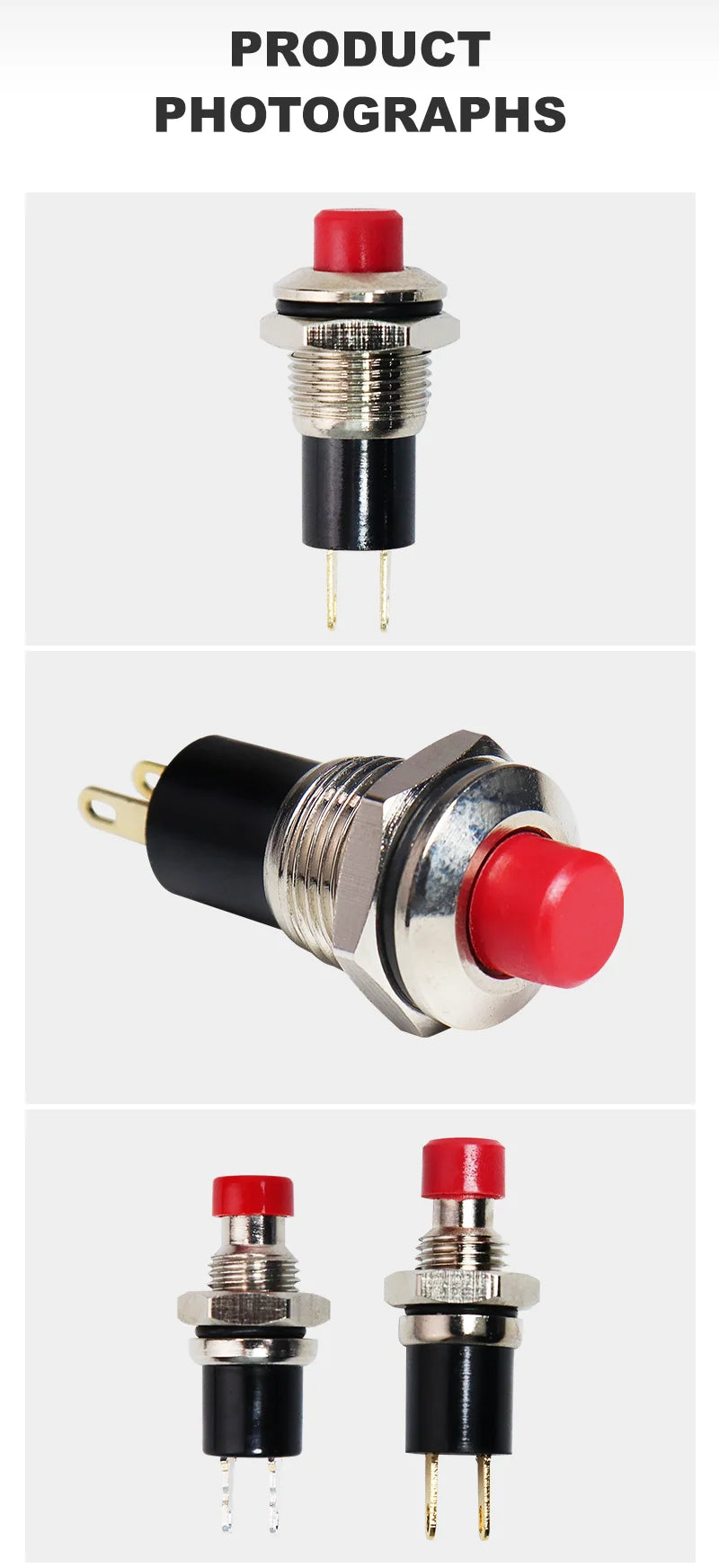 5mm 7mm 10mm Mini Push Button Switch Latching Self Reset Red High Head Small Buttons Switches 2 pins 1NO 1NC 3A/125V 1A/250V