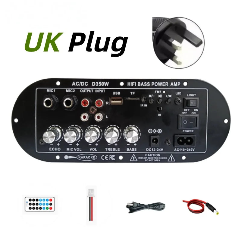 Woopker D350W HIFI Bass Power Amplifier 100W Bluetooth/USB/TF/FM Amplifier board Dual Mic AD/DC Digital Amplifier Board for home