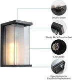 2 Pack Dusk to Dawn Outdoor Sconce, 13.3" Black Modern Wall Light with Auto Night-On Sensor, Waterproof Exterior Fixture for Porch Garage (No Bulb)