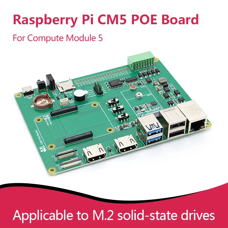 Raspberry Pi CM5 POE Board With Rich Interfaces, Designed for Compute Module 5, Applicable to M.2 Solid-State Drives