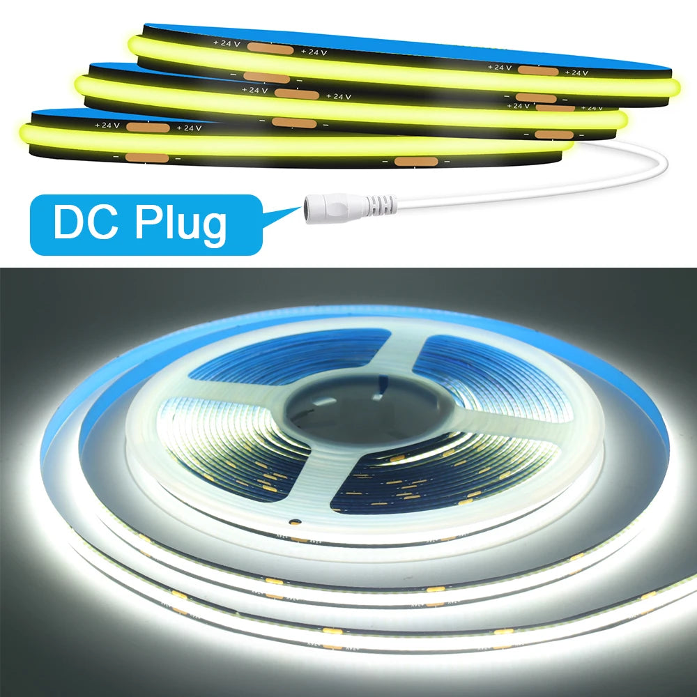 12V 24V Black PCB COB LED Strip Light 3000K 4000K 6000K 320LED/m High Density Lighting for Kitchen Cabinets Flex Tape RA90 IP30
