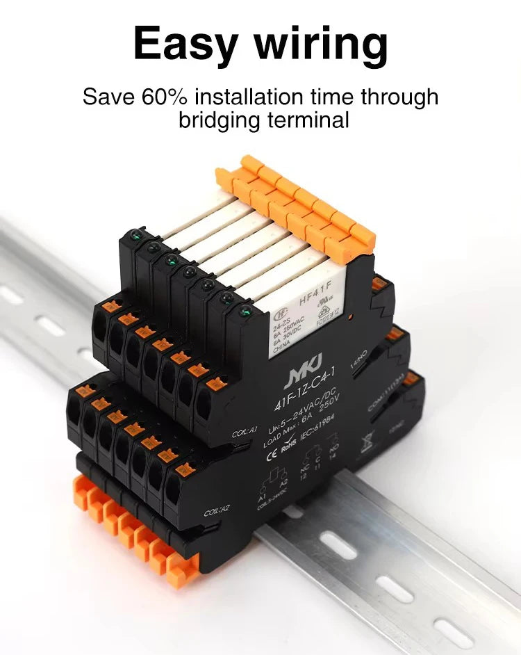Din Rail Slim Relay Module 41F-1Z-C4-1 Integrated PCB Mount Power Relay With Relay Holder  Relay Socket 6.2mm