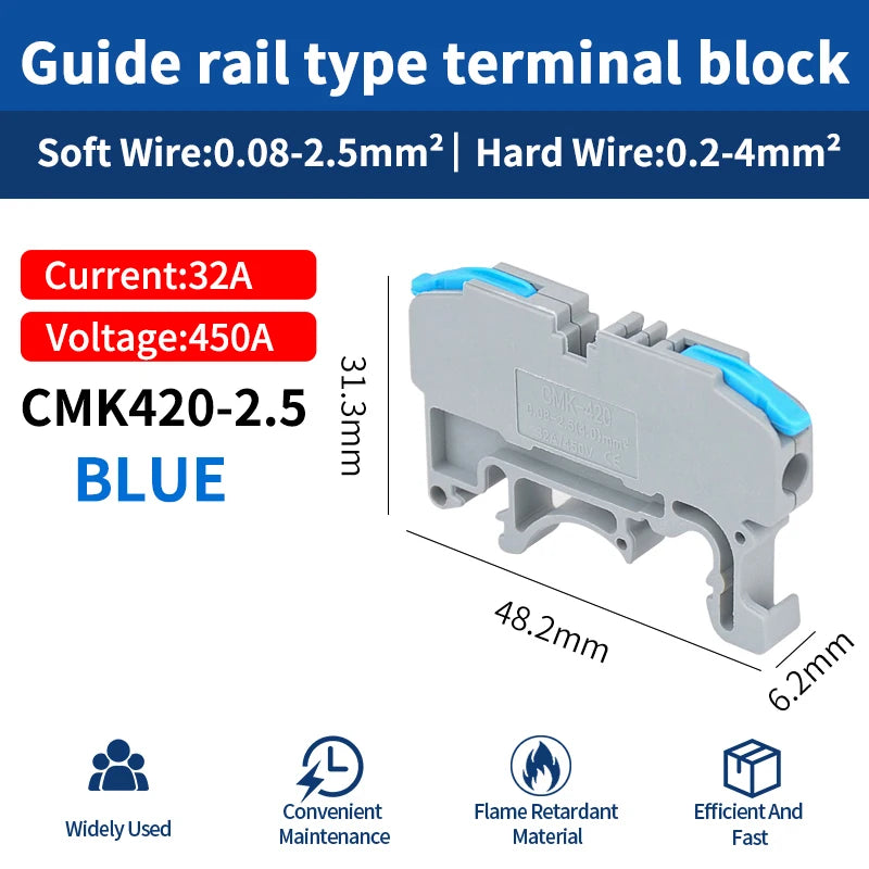 JINH CMK420 DIN Rail Lever Connector Kit Blue Quick Splicing Block with Number Strip for Panel