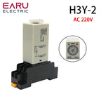 H3Y-2 AC220V Delay Timer with Base Socket Power-On Delay Rotary Knob DPDT 0-30s 60Min Adjustable Timer Relay for Home Automation