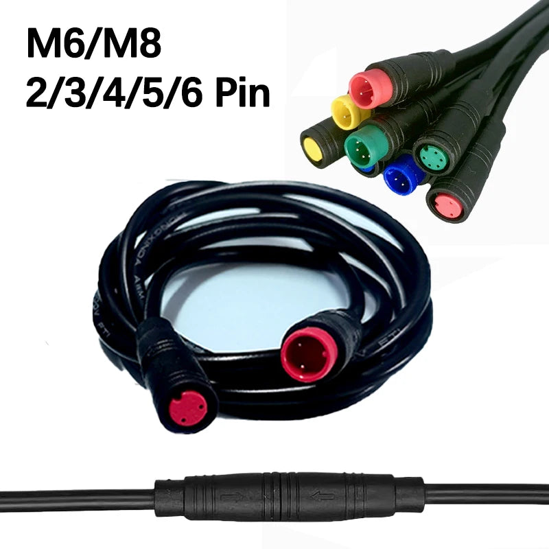 1pc 1m Long 6/8mm Circle Connector Cable Signal Sensor Cord For EBike E-Scooter Waterproof Extension Cable 2 3 4 5 6 Pin M6/M8