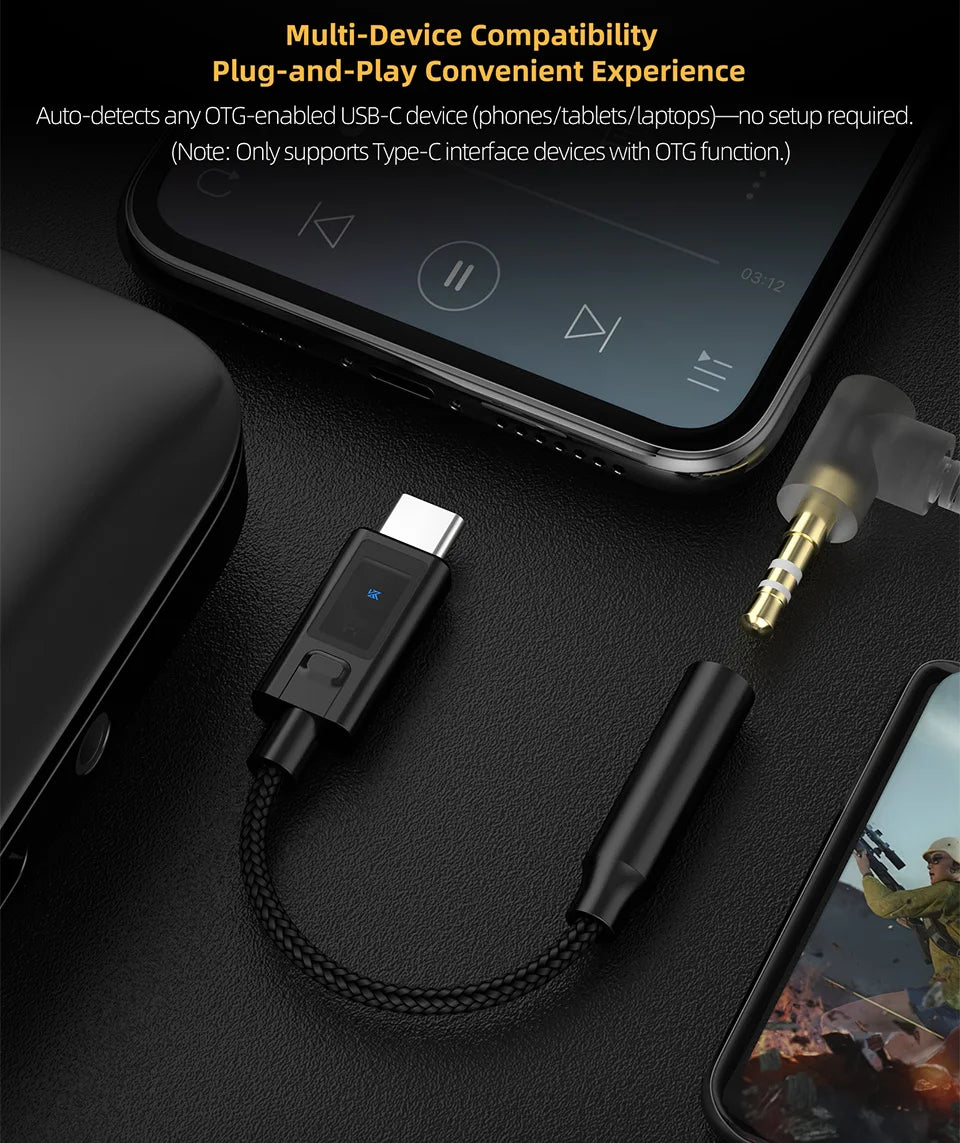 KZ AM02 Portable DAC Decoding Amplifier USB C to 3.5mm Audio Adapter with Professional 4-Stage EQ Tuning