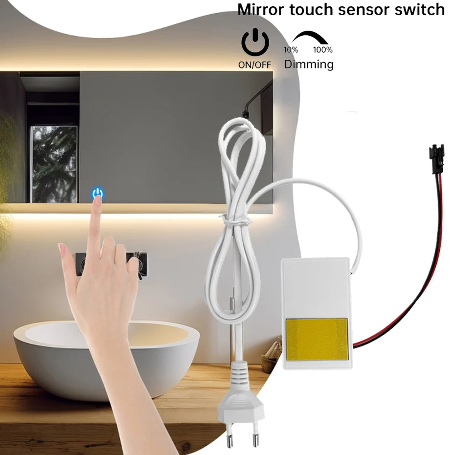 Bathroom Mirror Touch Sensor Switch AC110-220V to DC12V 1A with Infinite Dimming Control for Makeup Mirror Backlight Decoration