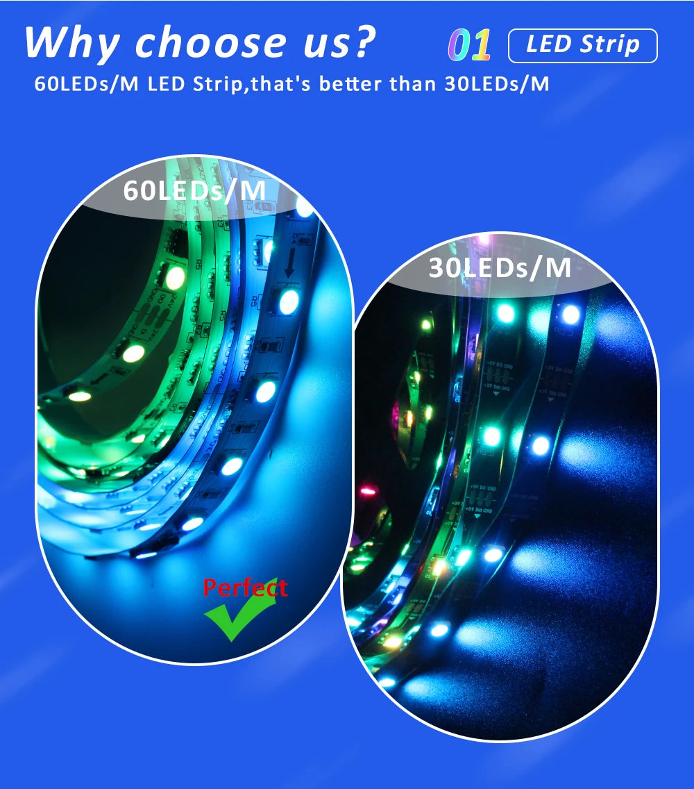 WS2811 RGB IC Running Water Flowing Strip Lights DC 24V 5050 60Leds RGBIC Flexible Ribbon RF Touch Remote Control LED Lighting