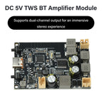 TWS Bluetooth Amplifier Module 2*10W Dual Channel Bass Enhancement Algorithm Amplifier Board Type C for DIY Audio Projects