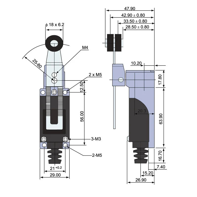 CNTD TZ-8108 Limit Switch Adjustable Roller Lever Self-Reset Mechanism Zinc Alloy Body Long Mechanical Life Industrial CE