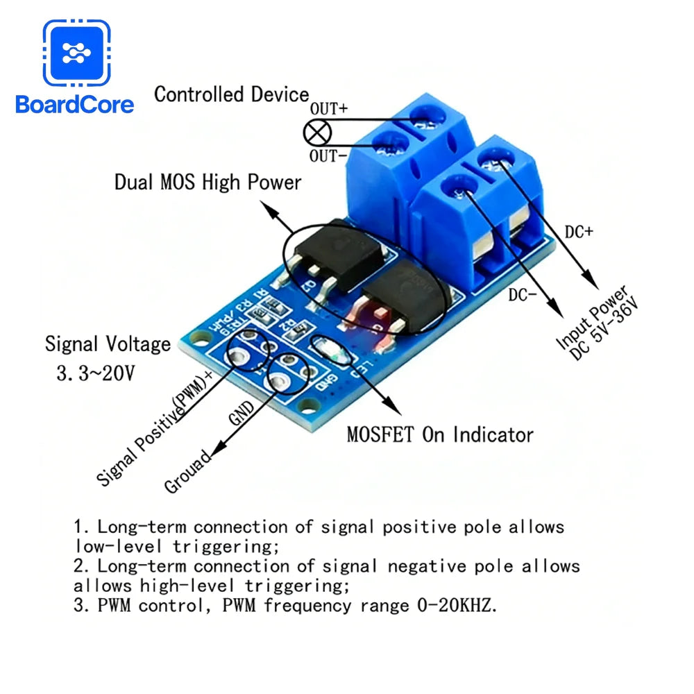 1-10pcs 15A 400W MOSFET Trigger Switch Driver Module PWM Regulator Control Panel DC 5V-36V Dual MOS High Current for Arduino