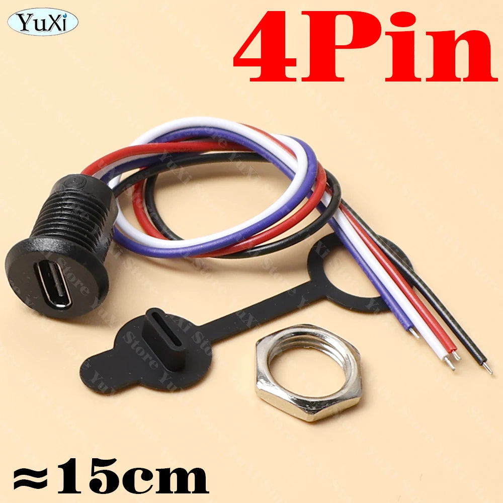 1–20pcs USB-C Type-C Waterproof Connector With Nut Locking Panel Mounting TPC Fast Charging Port Jack Socket 2/4/5/6 Pin PH 2.0