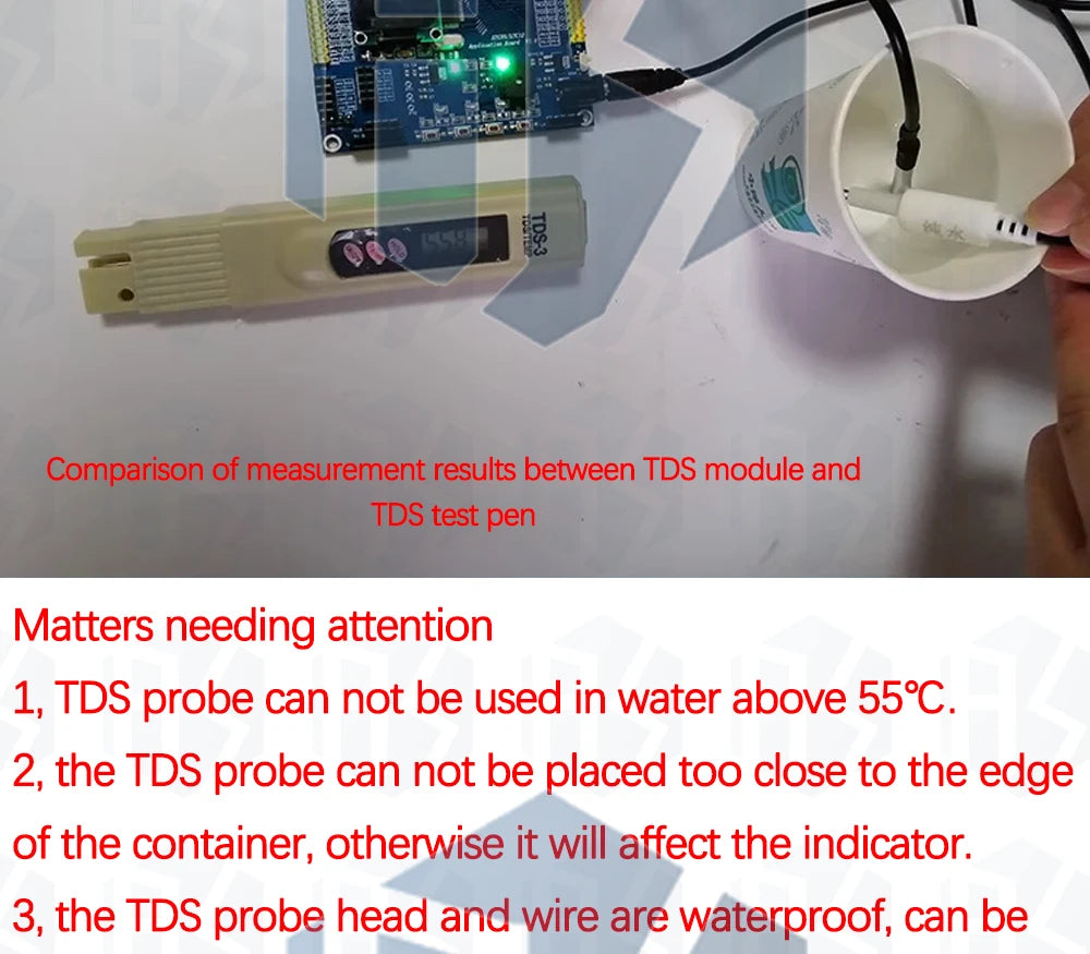TDS Sensor Module Dissolved Solids Analog Signal Soluble Solid Water Quality Detection DS18B20 Temperature for Arduino 51/STM32