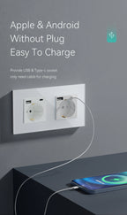 BSEED 1/2/3Gang Touch Light Switch 1Way Simple Sensor Switch Type-c USB Sockets EU Standard Glass Panel Blue Backlight 10A White