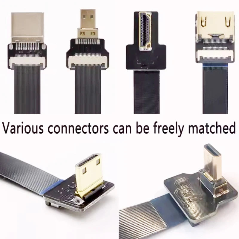 1PCS Ribbon FPV HDMI-Compatible Connector Flexible Flat Cable Raspberry Pi 4 Micro HDMI to HDMI/Mini HDMI Female 90 Degree FFC