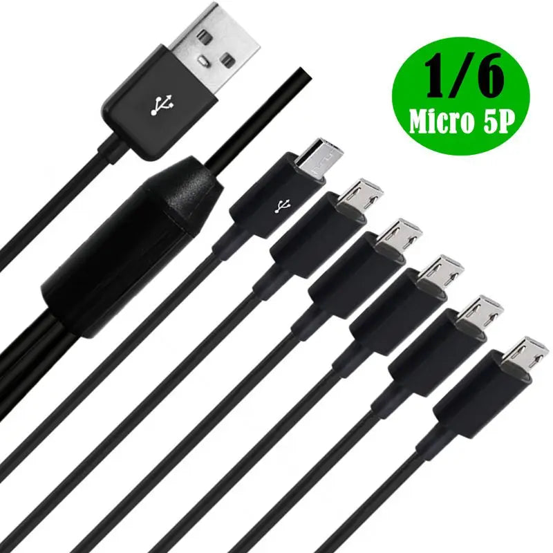 6-in-1 USB 2.0 A male to 6 * Micro USB 5-Pin Male Splitter Y-Shaped Data Charging Connector Adapter Cable 1/6 USB Charging Cable