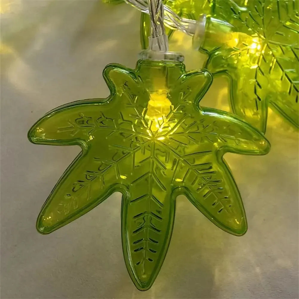 1PC Green Maple Leaf LED String Light,Battery-Powered Fairy Light,Decorative Lighting For Indoor/Outdoor Camping,Fence,Yard,Lawn