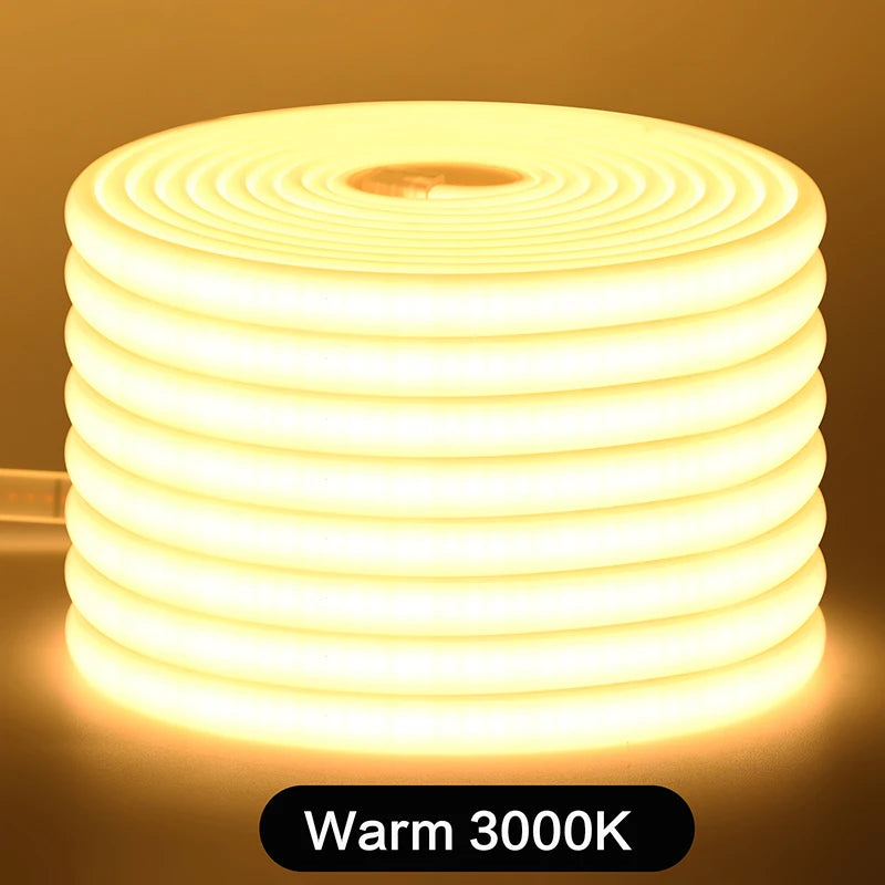 High Bright 220V 230V COB LED Milky Neon Strip Lights 288LEDs/M 3000K 4500K 6000K Waterproof Super Flexible Ribbon Tape 1-100M