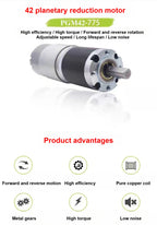 PGM42-775 Metal Planetary Geared DC Geared Motor DC 12V~24V 1600RPM~8RPM High Torque and Forward/Reverse PWM Speed Regulation