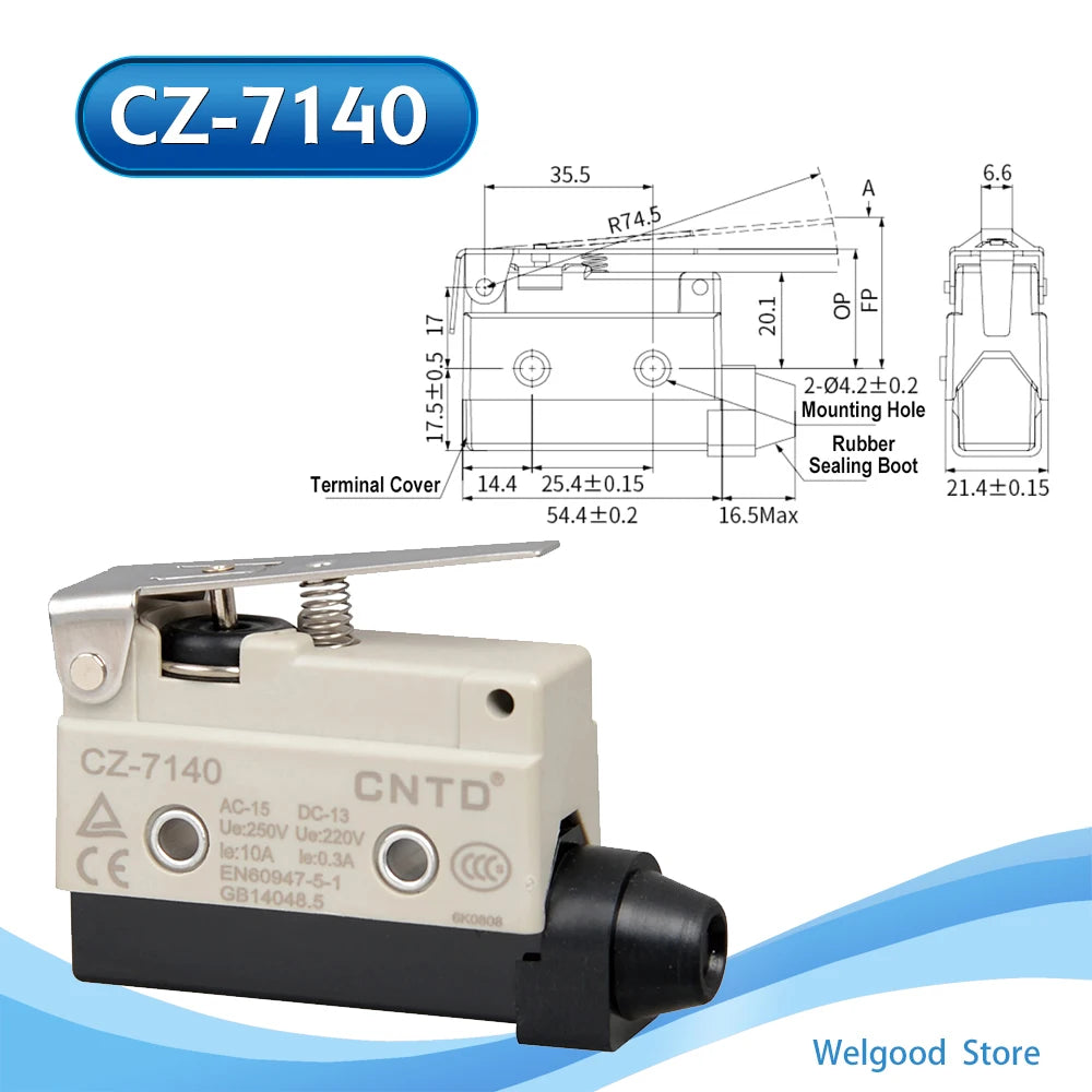 CNTD CZ‑7120 Limit Micro Switch TZ AZ‑7120 Equivalent High Roller Short Lever 10A 250V 1NO 1NC IP64 Snap Action 100% GENUINE