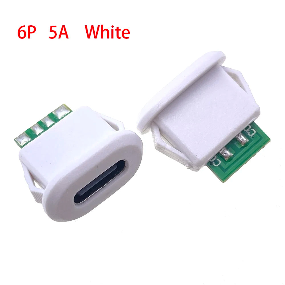 2-10pcs Buckle Female USB Type-C Waterproof Connector 5pin 6pin 5A High Current Fast Charging Socket USB-C Charging Plug