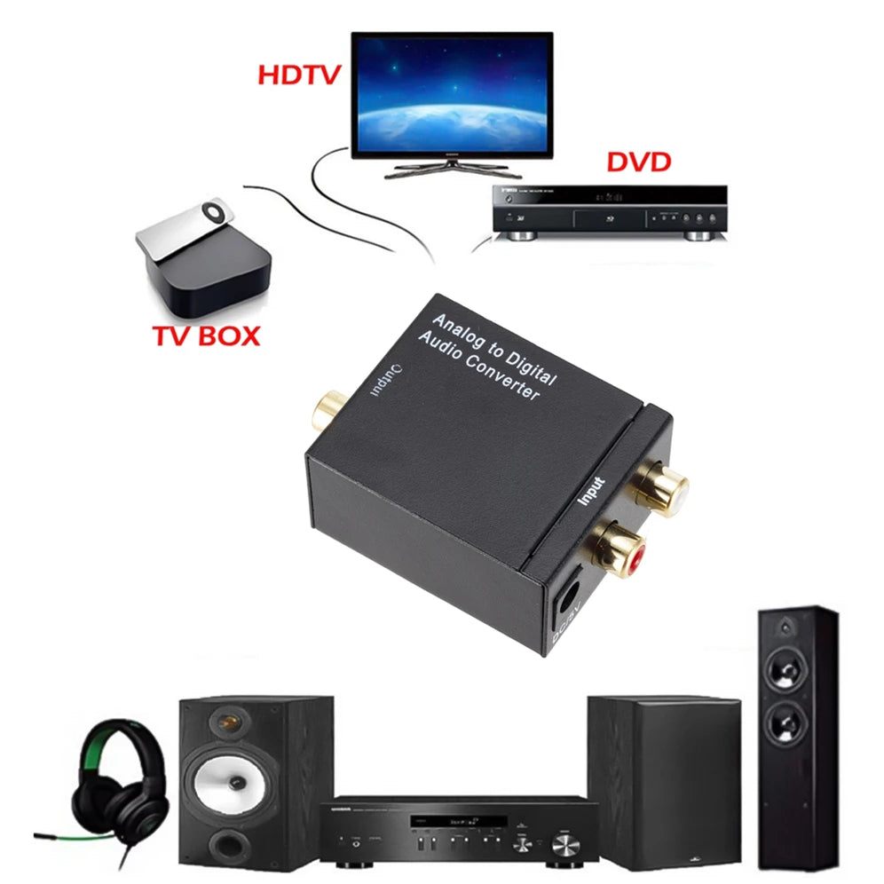 ADC Analog To Digital Audio Converter RCA to Optical Toslink Audio Adapter Analog Digital Fiber Toslink Coaxial Audio Converter
