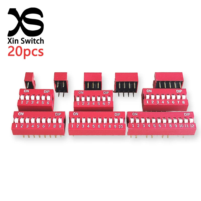 20PCS Red Toggle DIP Switch Module Spacing 2.54MM 24V Inline 1 2 3 4 5 6 7 8 9 10 12 PIN Quick Dial The Code Switch