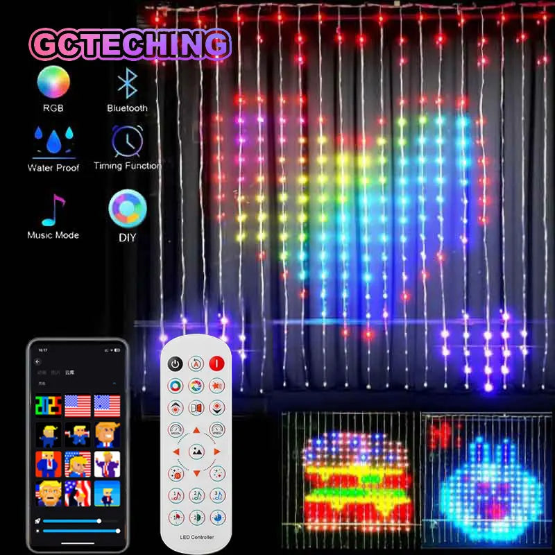 Led Smart Curtain Lights New Year's Garland App RGB Fairy Lights DIY Music Change Display for Window Christmas Room Decoration