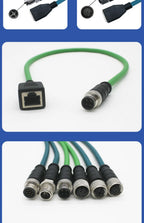 M12 to RJ45 Female Head Gigabit Ethernet Extension Cable 4Pin D-type 8Pin X-type Male A-code Waterproof Connector 1-30M IP67