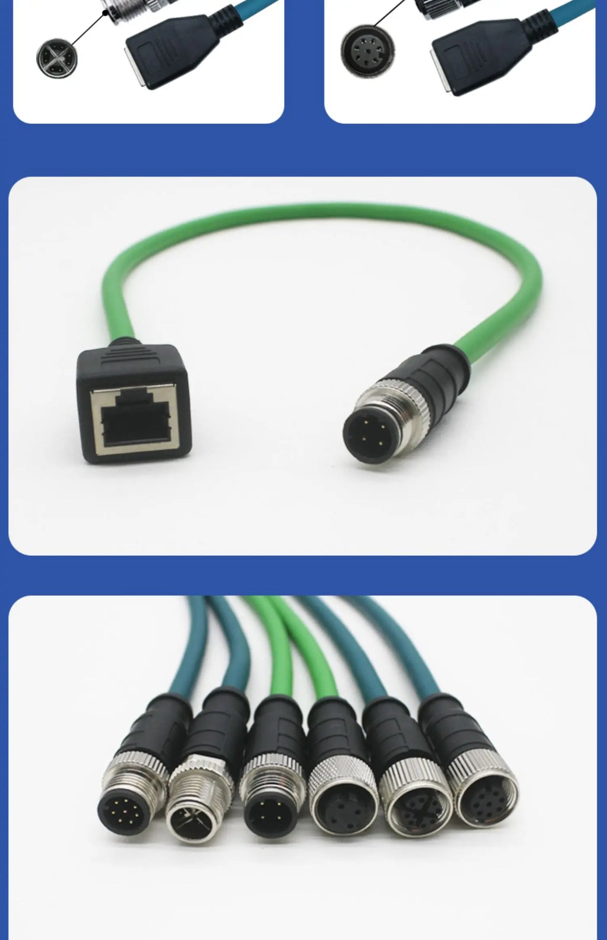 M12 to RJ45 Female Head Gigabit Ethernet Extension Cable 4Pin D-type 8Pin X-type Male A-code Waterproof Connector 1-30M IP67