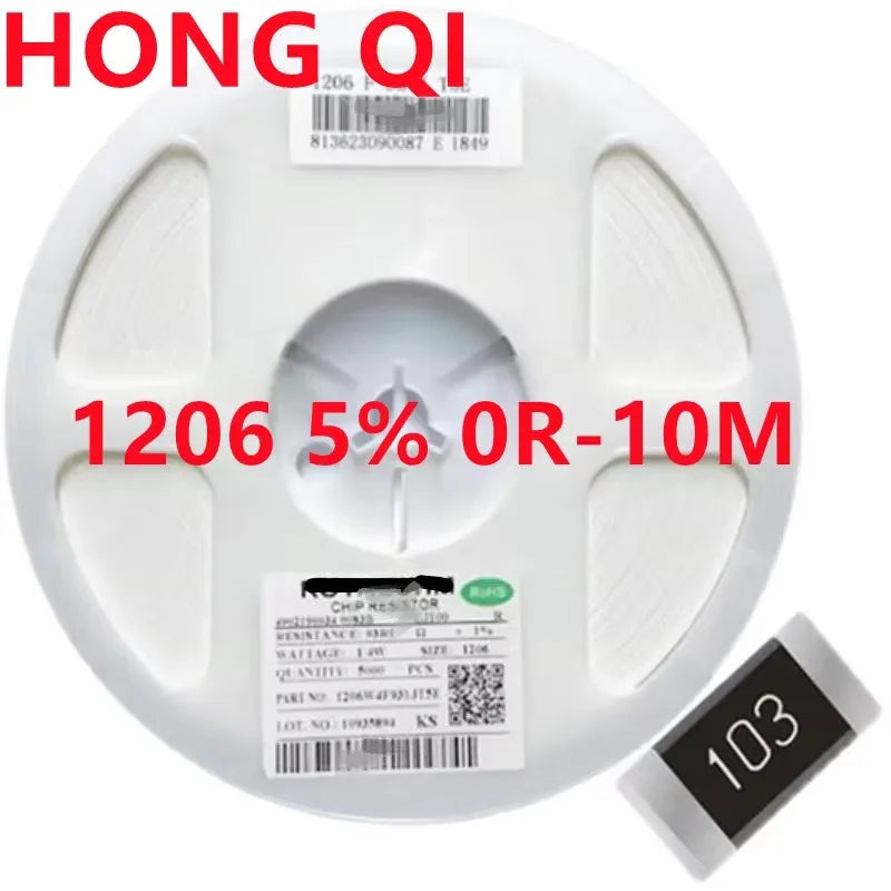 5000Pcs 1206 5% 0R ~ 10M SMD resistor 1/4W 0 1 10 100 150 220 330 ohm 1K 2.2K 10K 100K 0R 1R 10R 100R 150R 220R 330R ohm
