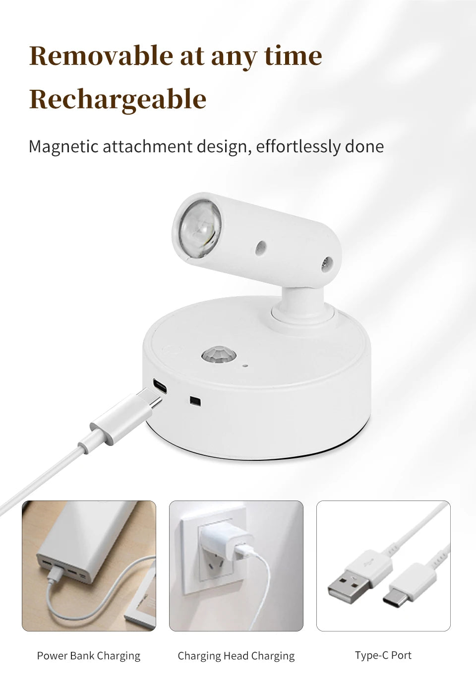 Motion Sensor LED Night Light Rechargeable Cordless Wall Lamp with Remote Control Touch Dimmable Magnetic Spotlight for Hallway